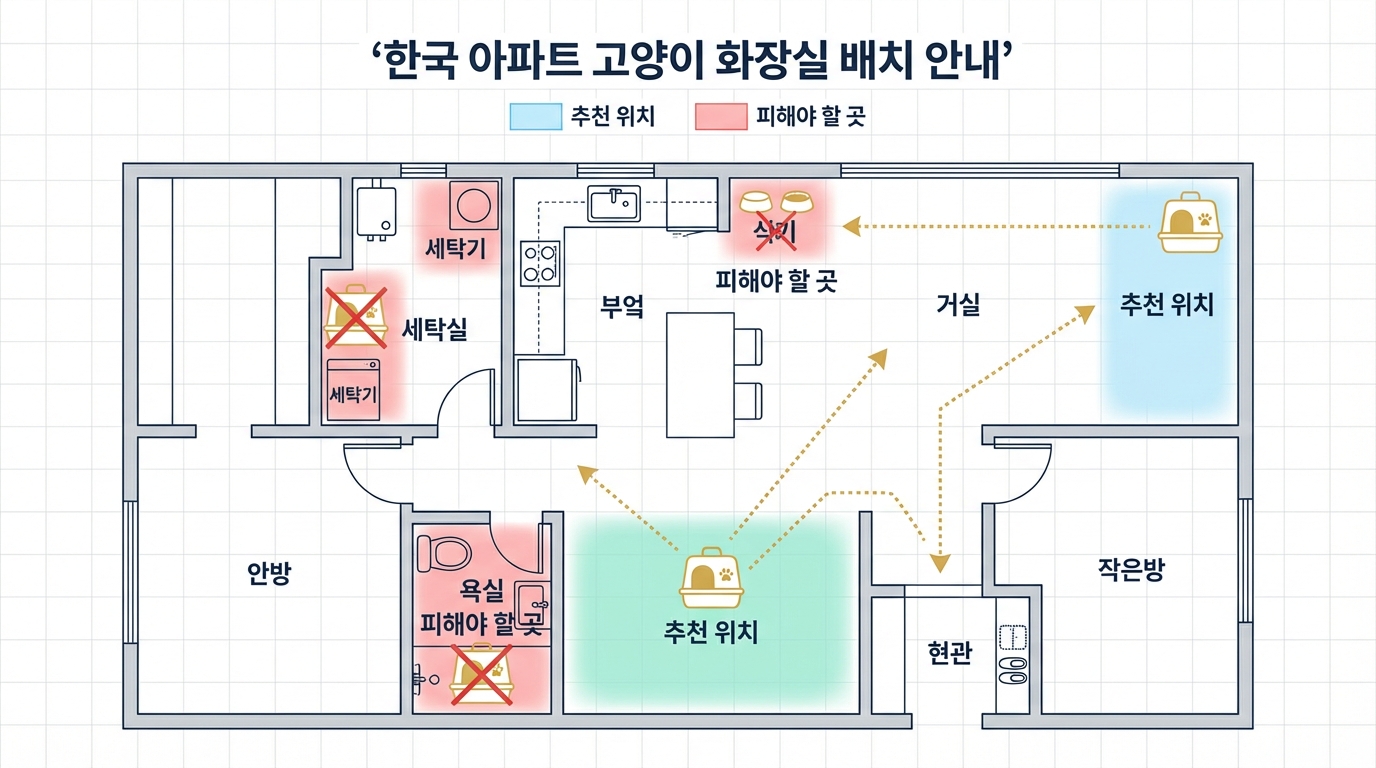 집 평면도에 표시한 이상적인 화장실 위치