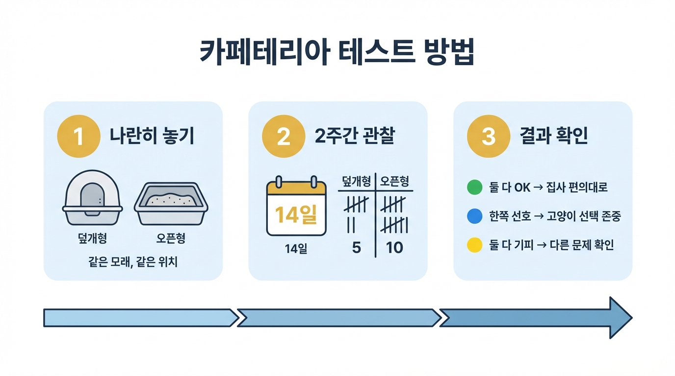 카페테리아 테스트 방법 3단계 인포그래픽
