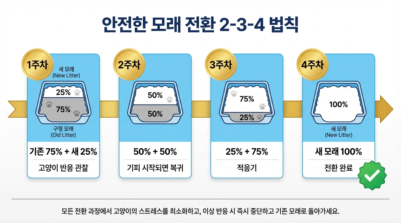 모래 전환 2-3-4 법칙 타임라인 인포그래픽